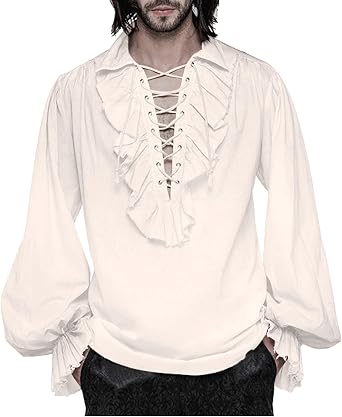 Mens Pirate Costume Shirt Steampunk Medieval Renaissance Halloween Tops