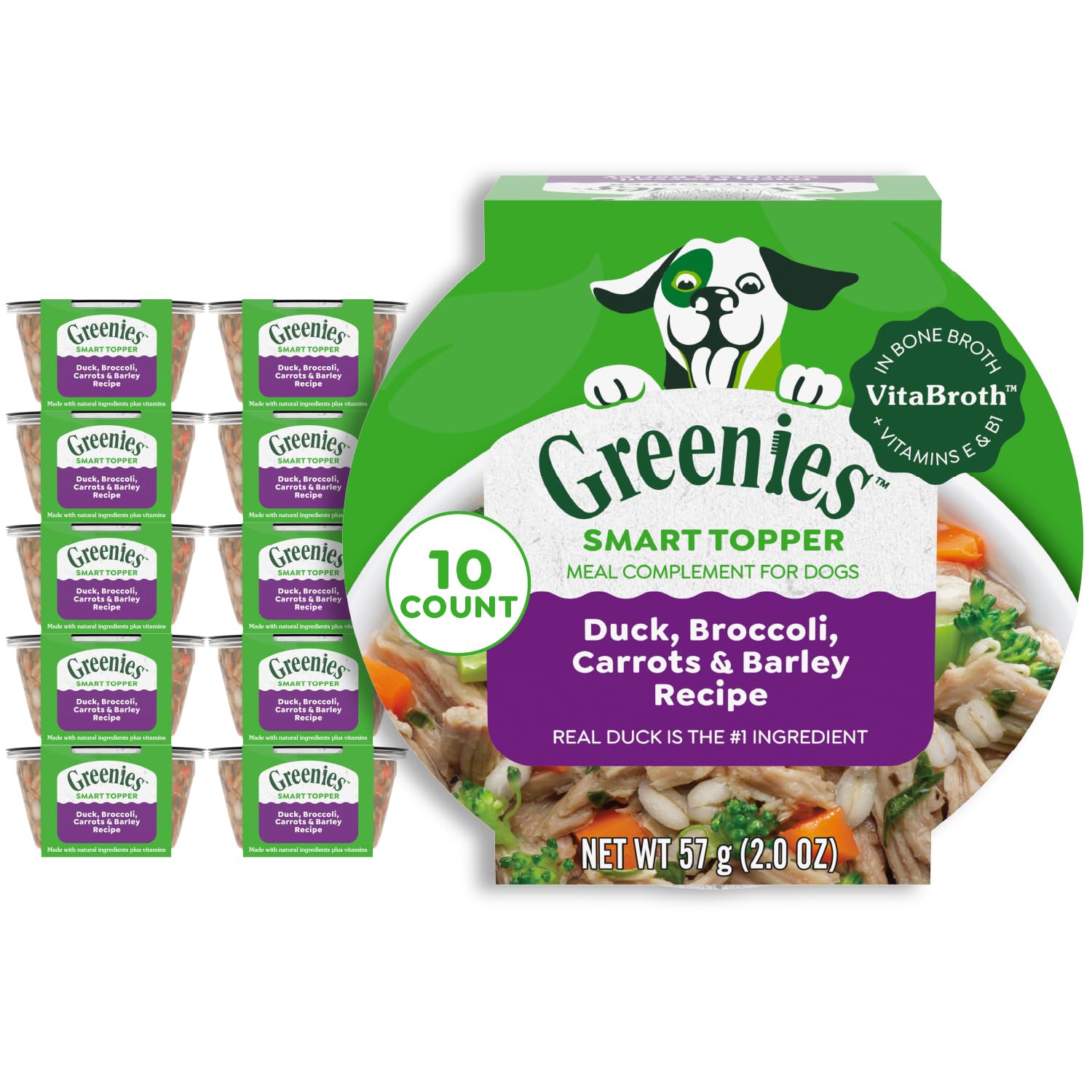 Greenies Smart Topper High Protein Wet Mix-in for Dogs Duck Broccoli Carrots Barley Recipe in Vitabroth Broth -