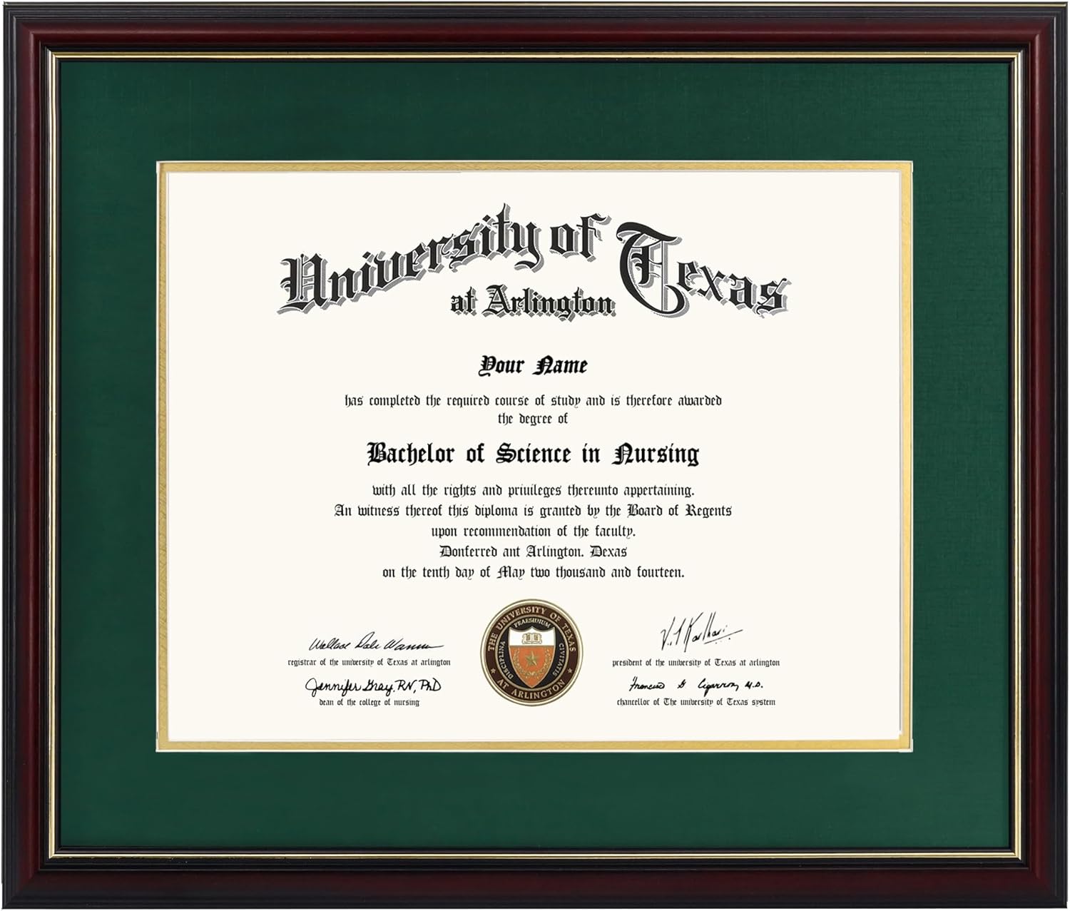 GraduationMall 11x14 Diploma Frame with Green over Gold Mat or Display 15x18 Certificate without Mat,Solid Wood & UV Protection Acrylic,Cherry Finish with Gold Trim Cherry With Gold Trim / Green Gold Mat 11x14 with Mat