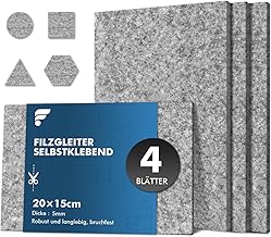 Self-Adhesive Felt Gliders, Pack of 4 (20 x 15 x 0.5 cm) Felt Gliders for Chairs to Cut to Size, Self-Adhesive Felt Furniture Gliders for Heavy Furniture, Chair Gliders, Adhesive Felt for