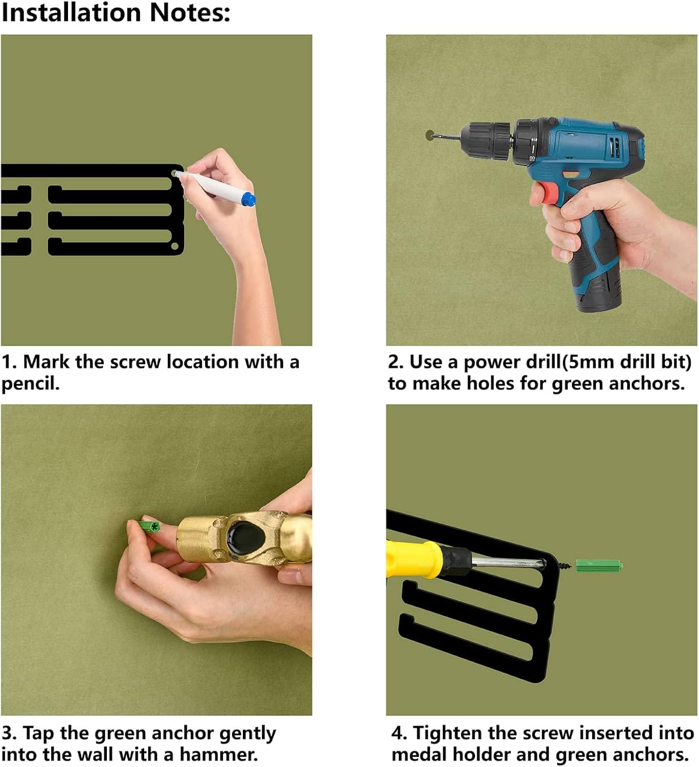 CREATCABIN Medal Hangers Display Holder Rack Sports Metal Hanging Athlete Awards Iron Wall Mount Decor for Over 60  Medals - Running, Marathon, Football - Black - 15.7x5.9 Inch - Miles of Memories