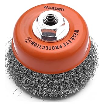 Harden 75mm M14 Cup Wire Drill Brush With Nut, Ideal for Removing Rust, Paint and Varnish from Metal Surfaces - 611502