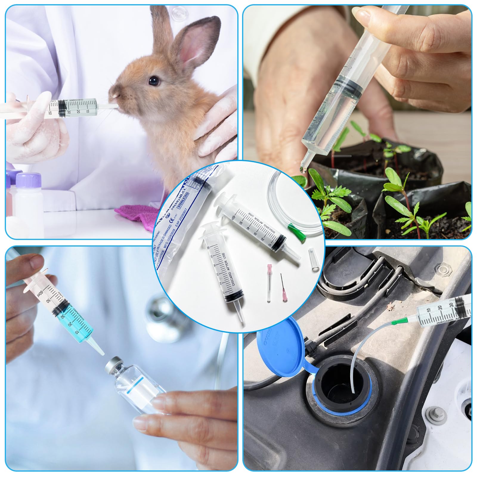 6 sztuk strzykawek 50 ml (60 ml) z igłą, strzykawka z wężem, pojedynczo zapakowana, idealna do karmienia zwierząt laboratoryjnych, nawadniania roślin przemysłowych
