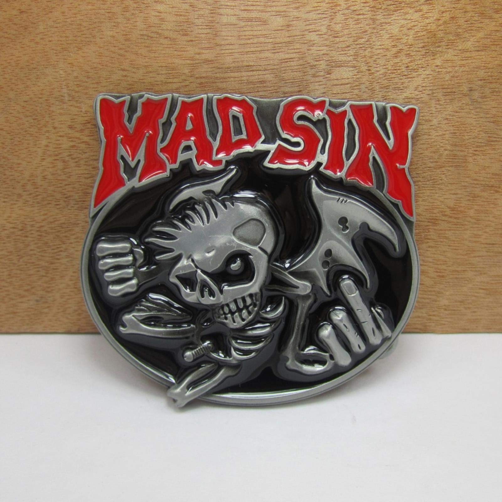 LPOK feature zinc alloy retro western MAD SIN skull jeans gift belt buckle 02185 for men 4cm width loop -default,a