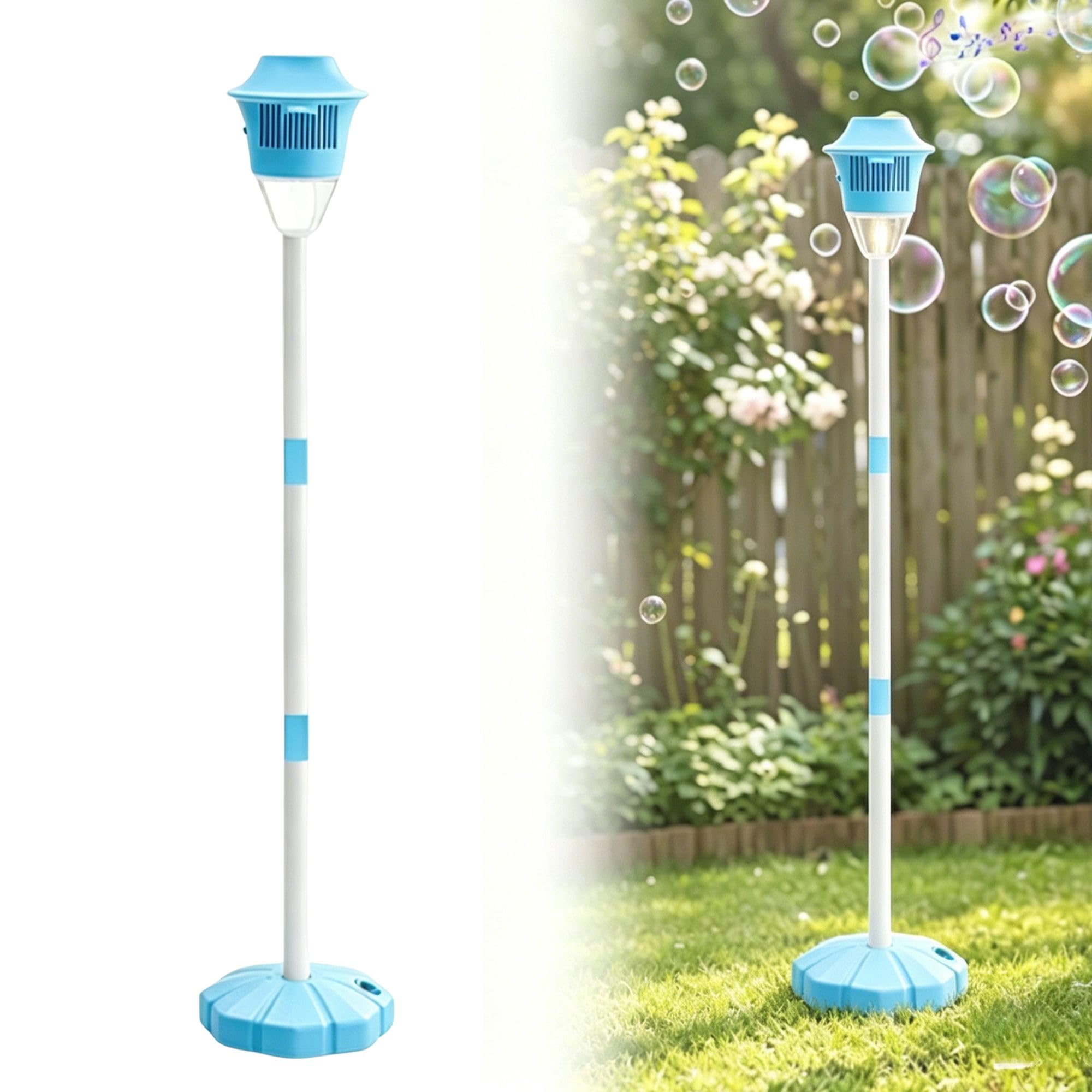 RAINPOT Street Lamp Bubble Tower with Lights, Rechargeable Standing Bubble Maker, Adjustable Height Street Light for Outdoor Garden, Patio, Wedding, Party and Event Decor (Blue 1PACK) - 2