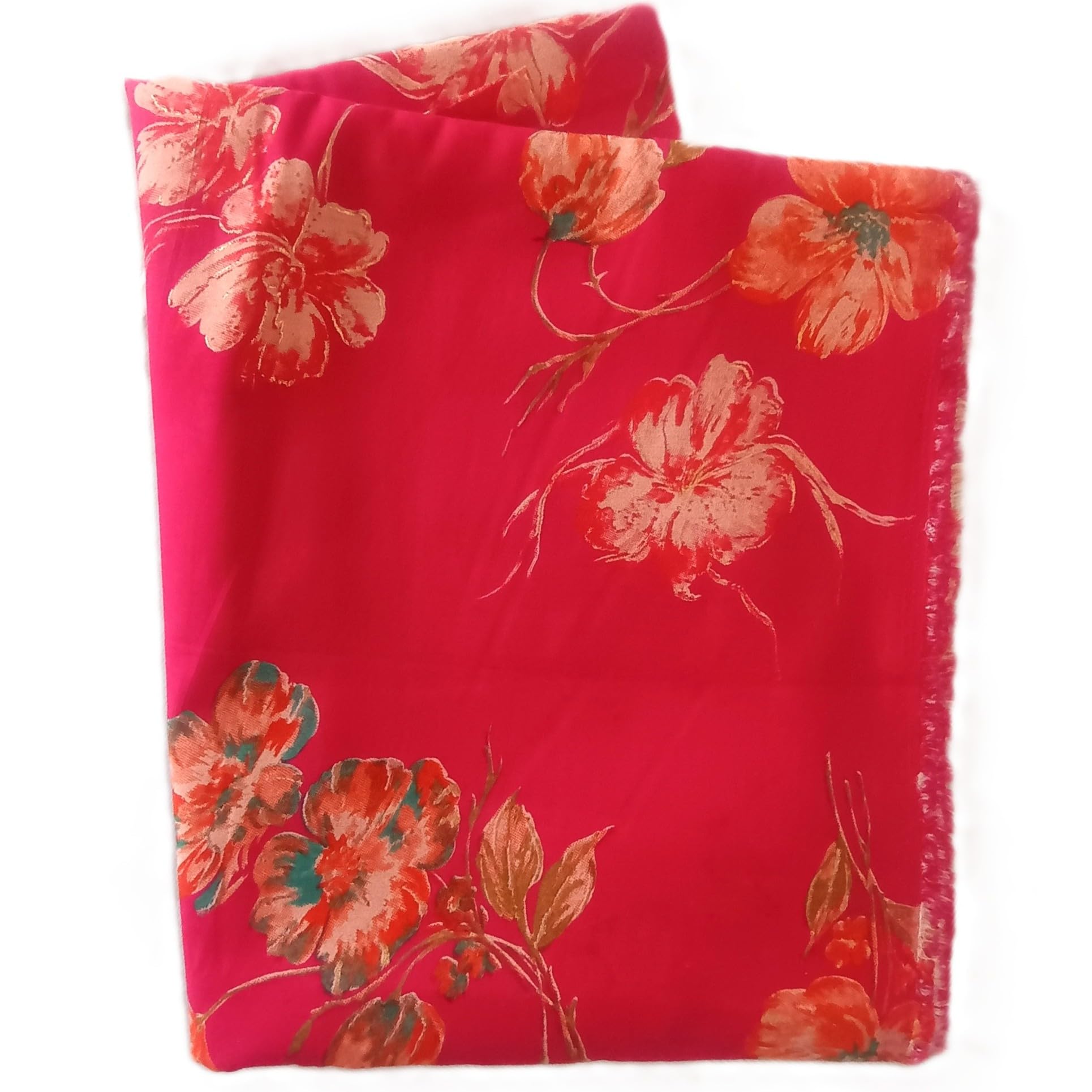 Shreeji Collection Modal Silk Rani Pink Floral Fabric 4 Meter | 90g/m Weight, Coral Floral Print, Rajputi Suit Length, Rich Drape & Soft, Boutique Tailoring-image-20