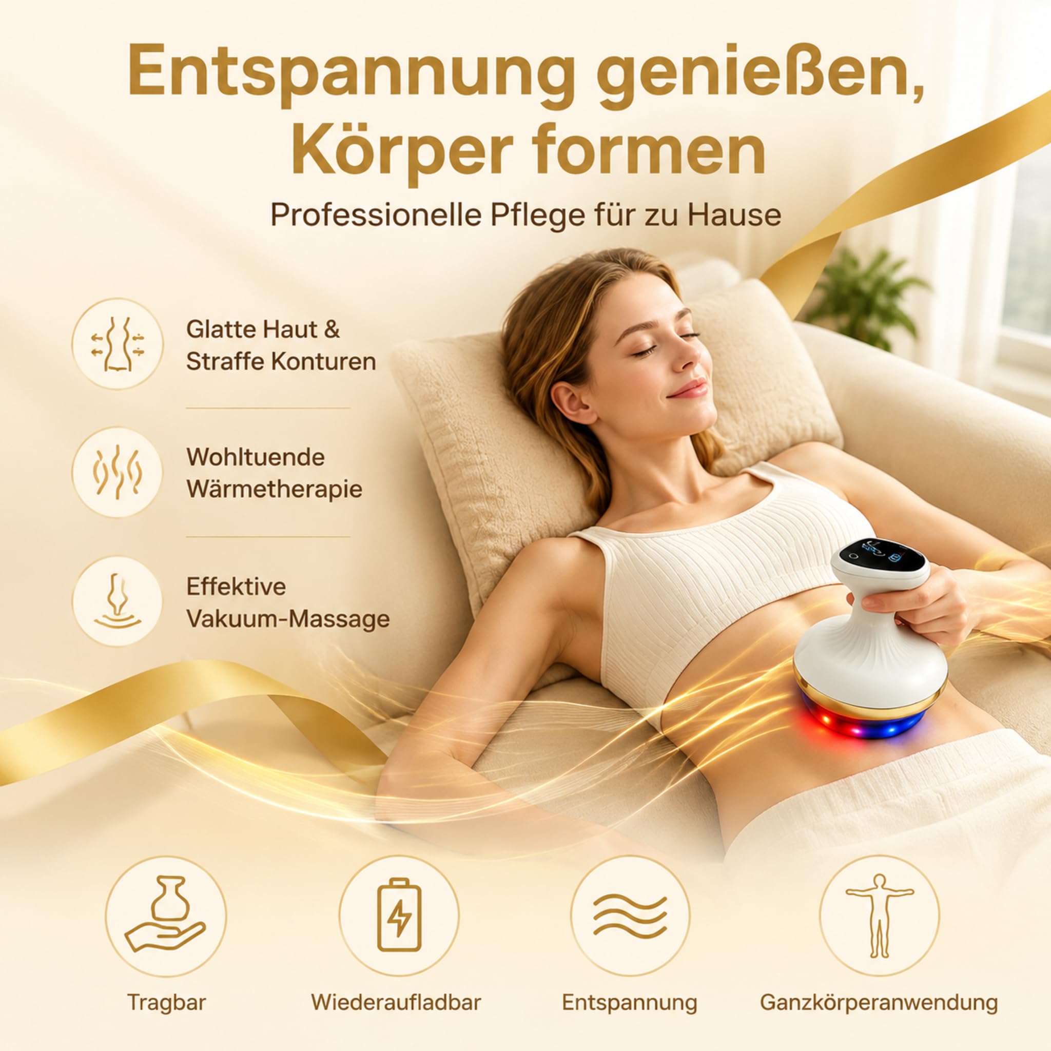 Lymphdrainage Gerät Cellulite Massagegerät, 4-in-1 Massagegerät Gegen Cellulite, Cellulite Massager mit 9 Stufen Wärmetherapie & Rot-Blau-LED, Schröpfgerät Elektrisch zur Hautstraffung &Durchblutung