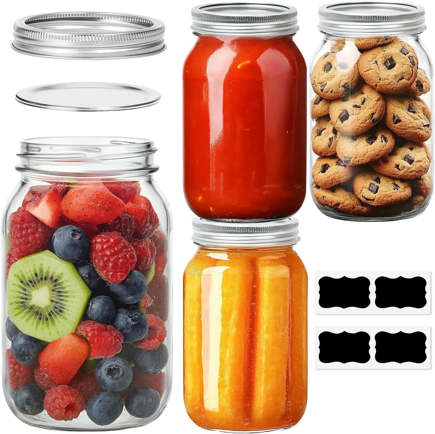 ComSaf Wide Mouth Mason Jars with Lids 960mL/32oz - 4 Pcs, Pickling Jars with Lids and Seal Band, Large Glass Jar, Preserving Jam Jars, Big Canning Containers for Fermentation, Food Storage