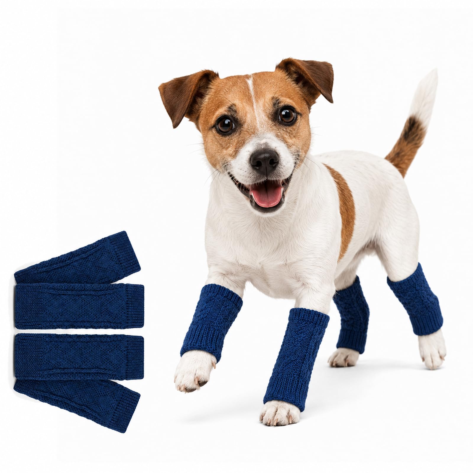Knitted Dog Leg Sleeves With Ribbed Cuffs, Navy Blue, Size L, 4-Pack