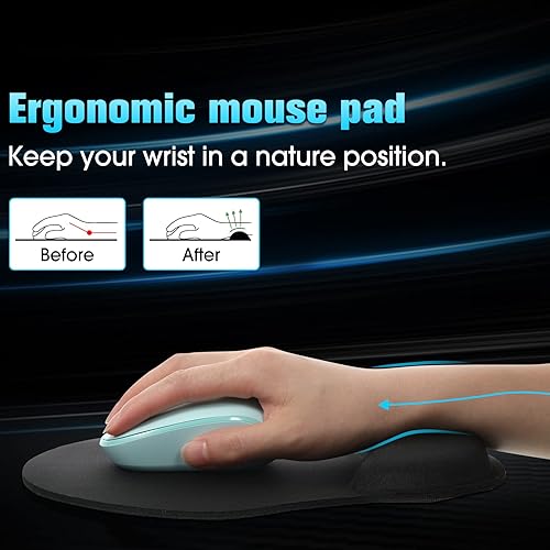 Vista 3 de Yunsailing Paquete de 8 alfombrillas ergonómicas para mouse con soporte para reposamuñecas, almohadilla de espuma viscoelástica de gel para mouse