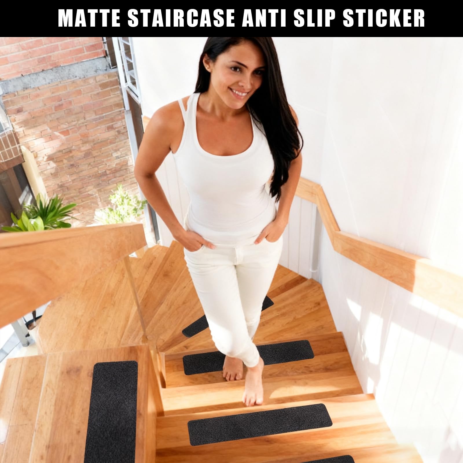 Cinta Antideslizante Escaleras Autoadhesivas, 10 Piezas Alfombrillas Antideslizantes 60x10cm Cinta Antideslizante Escaleras Alfombra Escaleras para Escalones de Madera y Suelos, Negro
