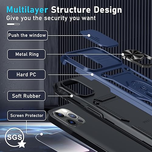 Miniatura 4 de Janmitta Funda para iPhone XR, cubierta integrada para lente de cámara deslizante + protector de pantalla, resistente a los golpes, funda de cuerpo