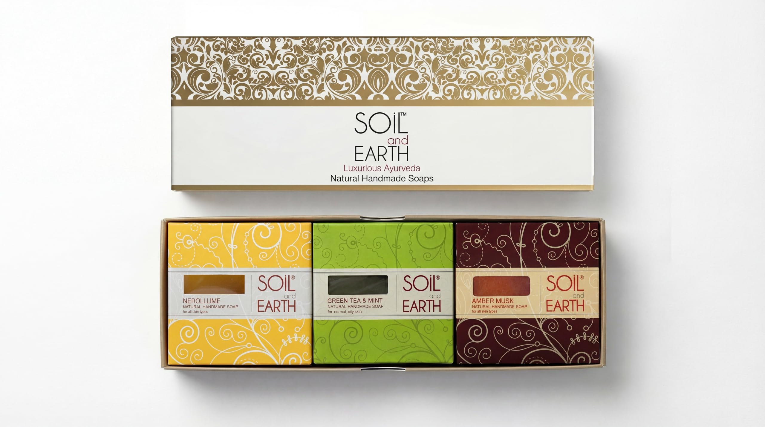 Handmade Natural Cold-Pressed Soap Gift Box - Neroli, Green Tea & Amber | No Silicones & Parabens | Pack of 3 (3 X 125 gm/ 4.4 oz)