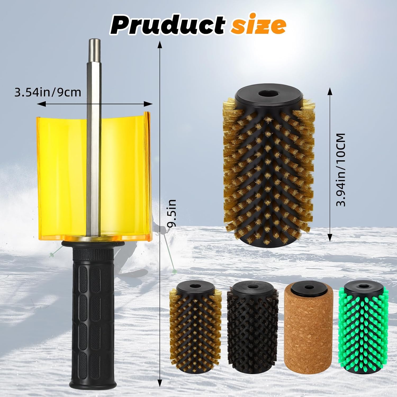 Soulchen Ski Wax Brushes Kit with Quick Change Axle, 100mm Brush Ski Wax Kit Includes and 4 Brushes: Nylon, Horsehair, Brass, Cork with Storage Bag for Snowboard Waxing - Image 2