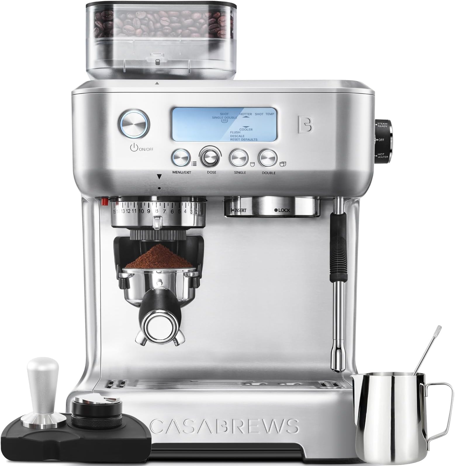 5700Pro Espresso Machine with Grinder, Professional Coffee Maker with Milk Frother Steam Wand, Barista-Quality Cappuccino Latte Machine with LCD Display, Great for Coffee Enthusiasts