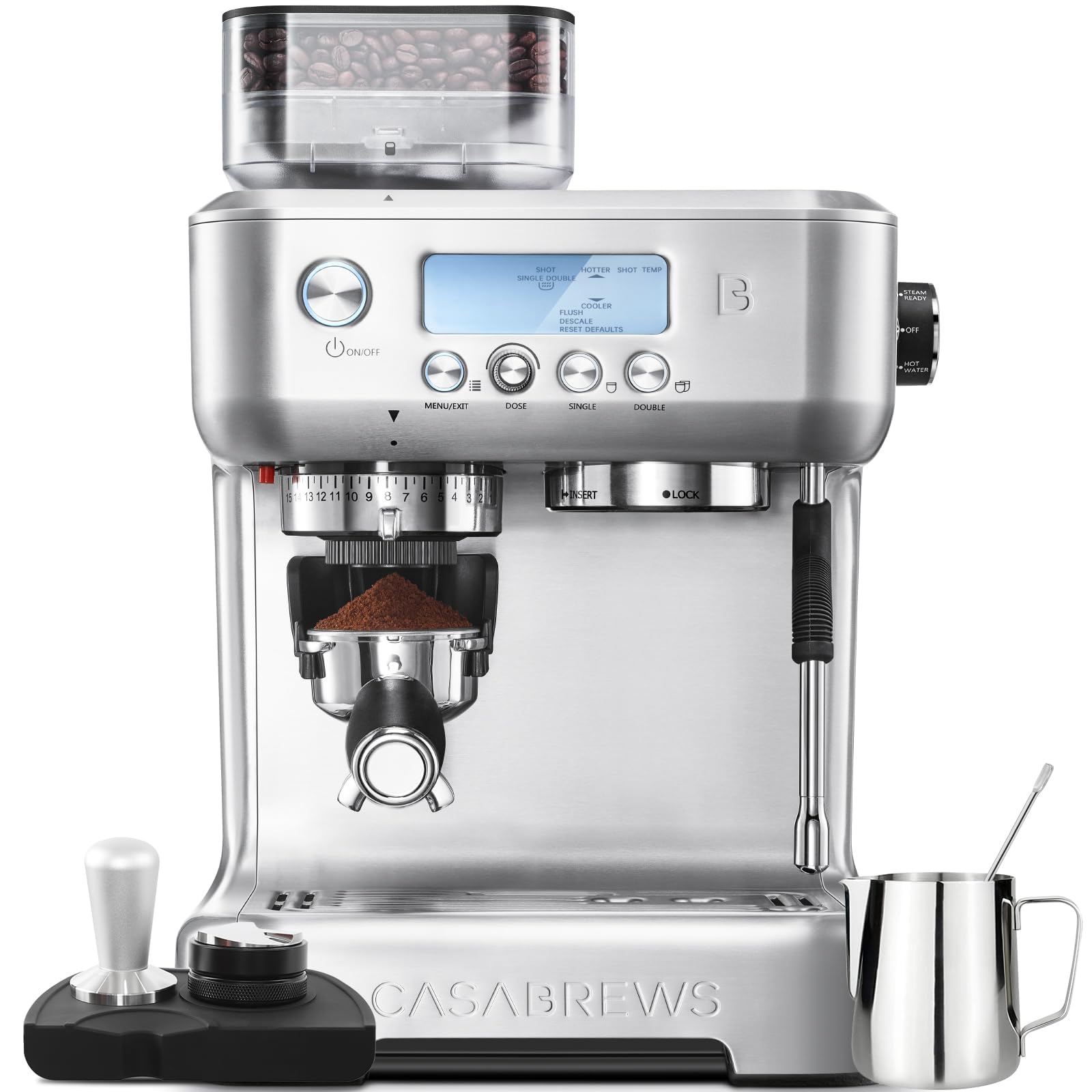 CASABREWS5700Pro Espresso Machine with Grinder, Professional Coffee Maker with Milk Frother Steam Wand, Barista-Quality Cappuccino Latte Machine with LCD Display, Great for Coffee Enthusiasts