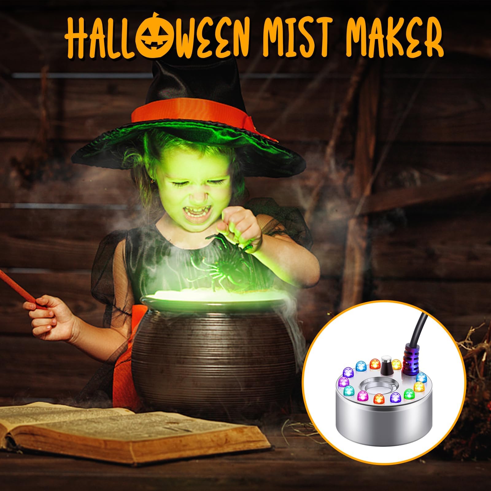 4-Pack Halloween Mist Makers – Ultrasonic Fogger With 12 LED Color Changing Lights For Fountains, Ponds, Parties