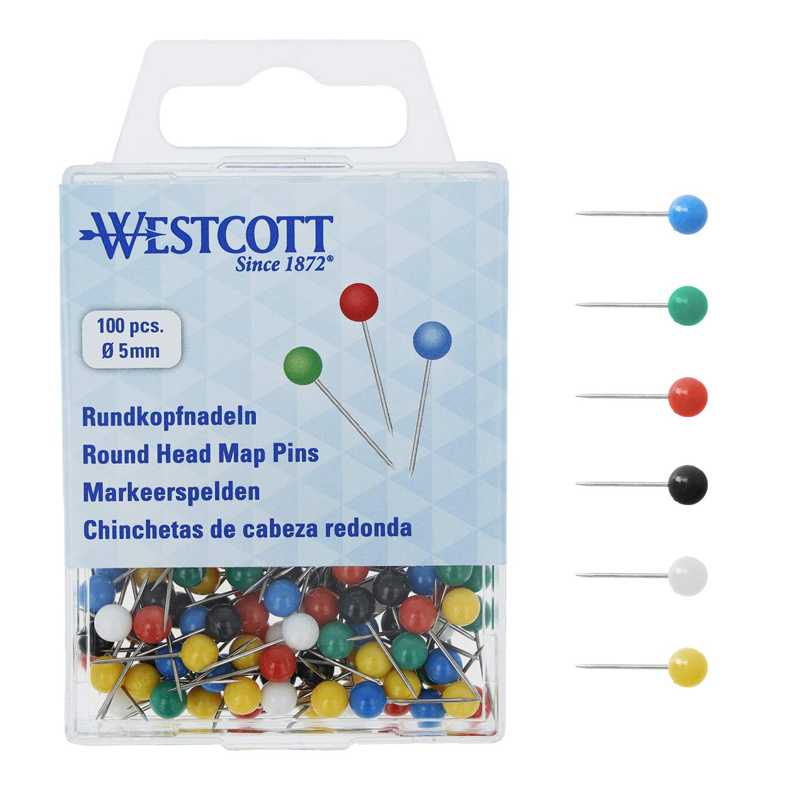 WESTCOTT Igły okrągłe, 100 sztuk, średnica 5 mm, długość 16 mm, różne kolory, E-10500 00