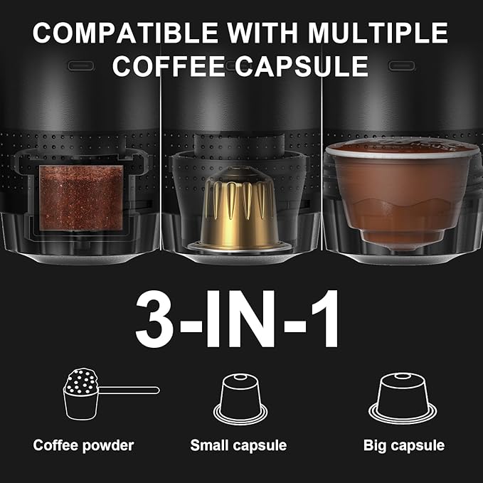 Cafetera Portátil de Espresso con Batería - Compatible con Cápsulas y Café Molido miniatura 2