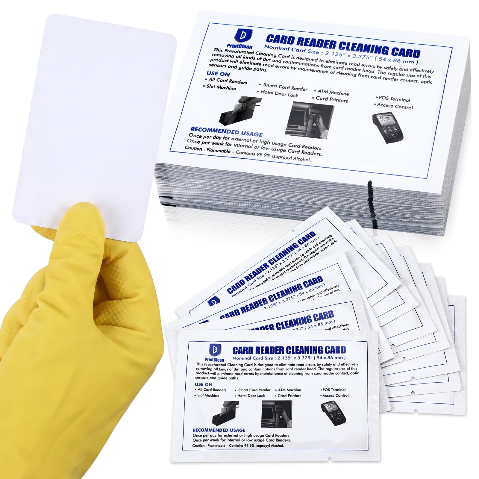 100 Pcs Credit Card Reader Cleaner Cards Dual-Sided Cr80