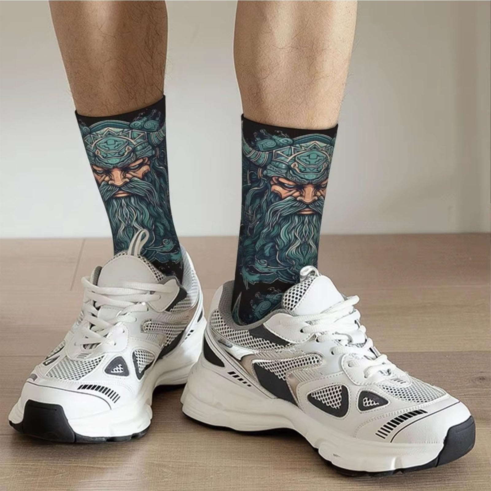 Lustige Unisex Socken, 3D-Druck, Wikinger Krieger Gehörnter Helm Hip Hop Happy Socken, Gut Sitzende Sportliche Basketballsocken