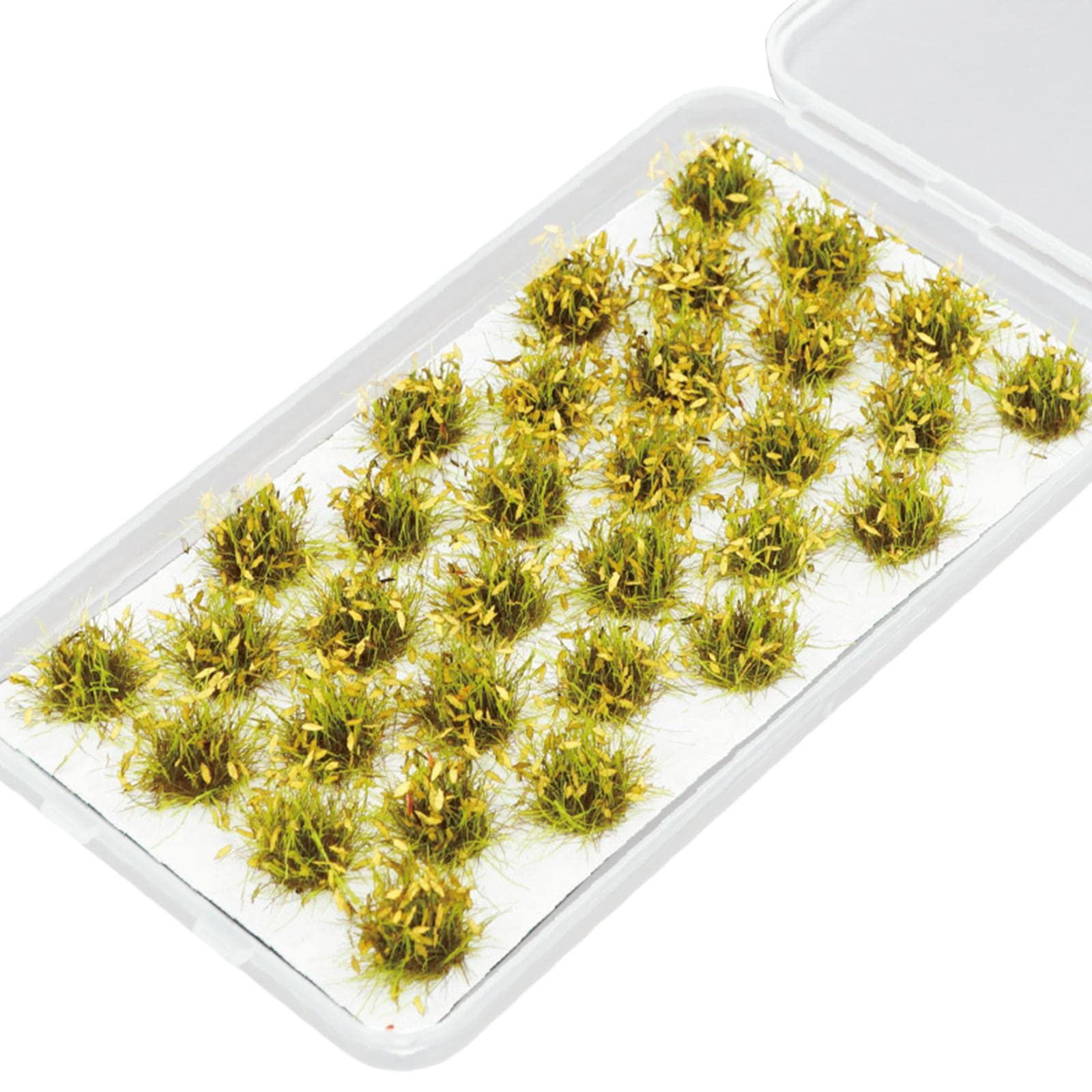 Milageto32Pcs Miniature Flower Cluster, Grass Tuft Model, Grass Tufts Lowland Shrubs Tuft Miniature Flower for Sand Layout Model Dioramas Decor, Yellow