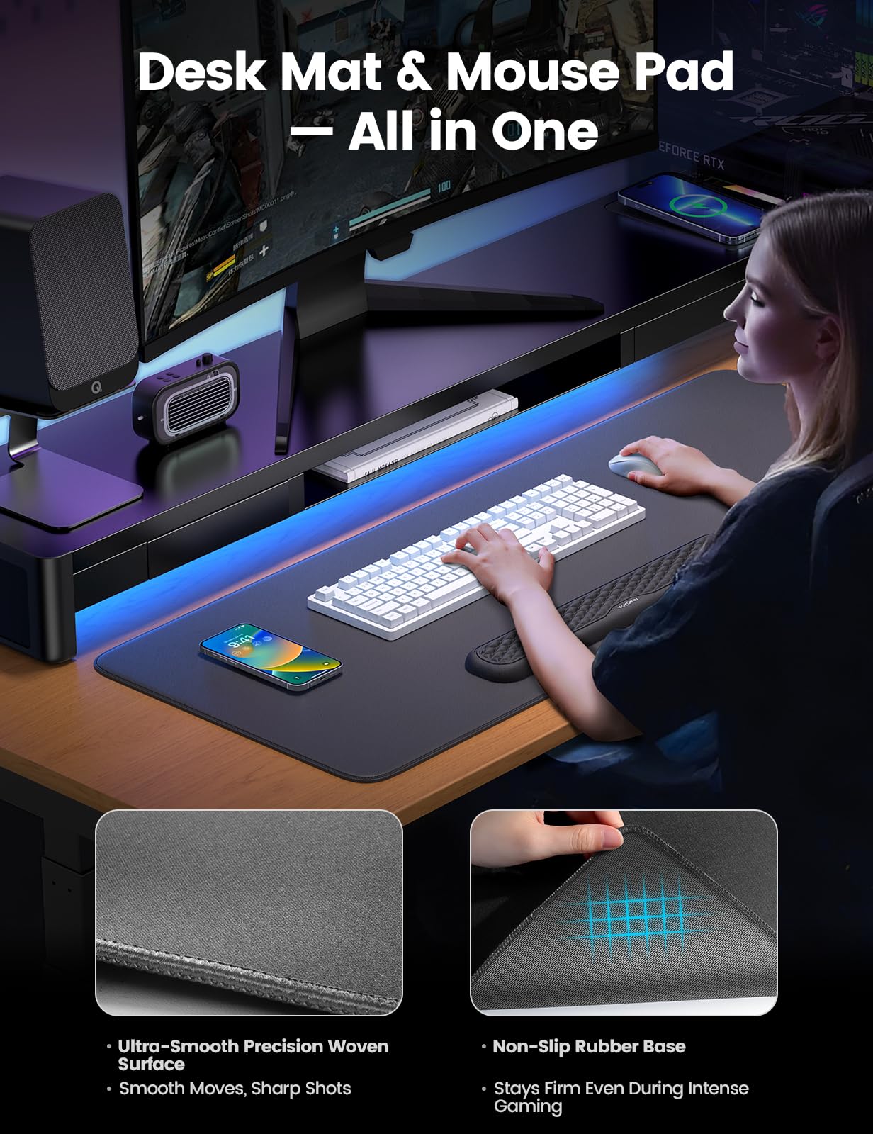 VAYDEER Set 3-en-1 clavier et souris en mousse à mémoire, Noir