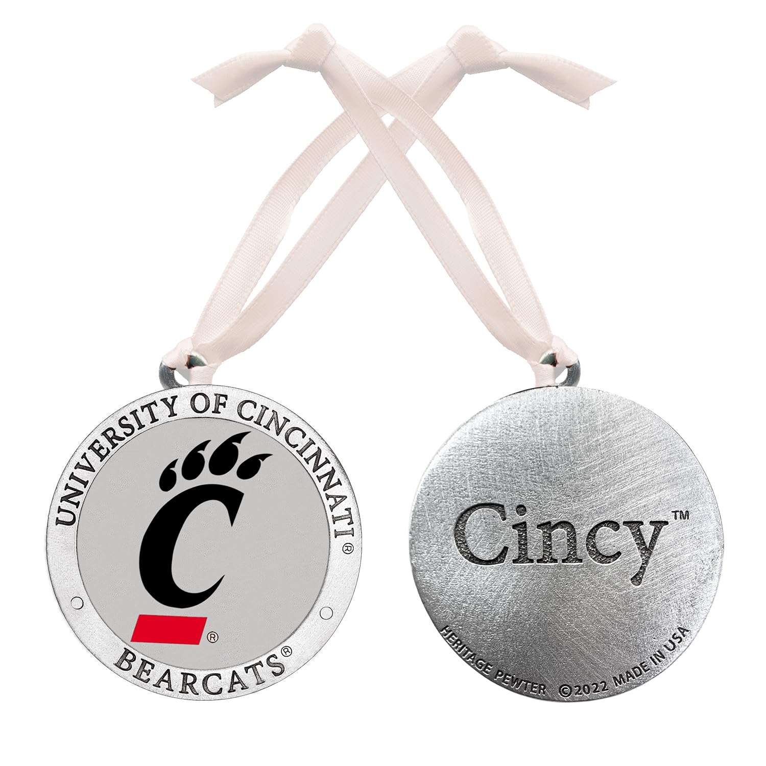 Cincinnati Ornament Non-Dated | Hand-Sculpted Christmas Tree Ornament | Intricately Crafted Metal Pewter Alma Mater Inlay