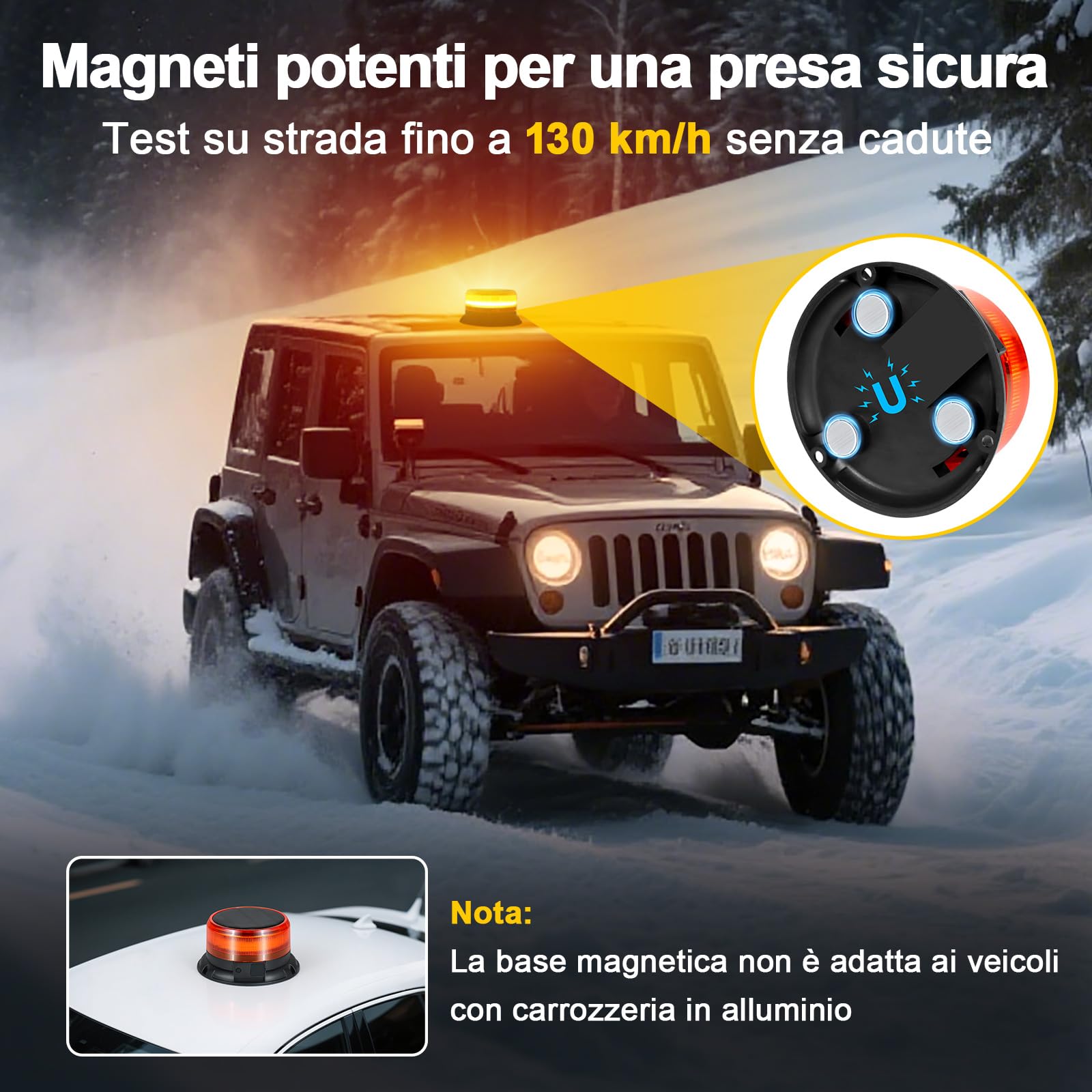 Lampeggiante Arancione a 48 LED con Magnete | Ricaricabile | 9 Modalità | Luce di Avvertimento per Camion, Veicoli da Costruzione, Trattori, Rimorchi, spazzaneve