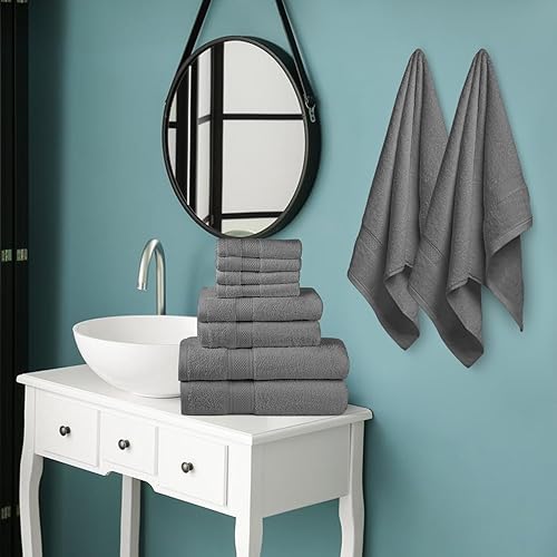 Miniatura 2 de Homes Perception - Juego de 8 toallas de lujo, 2 toallas de baño, 2 toallas de mano, 4 toallas pequeñas, 21.16 ozm (gris carbón)