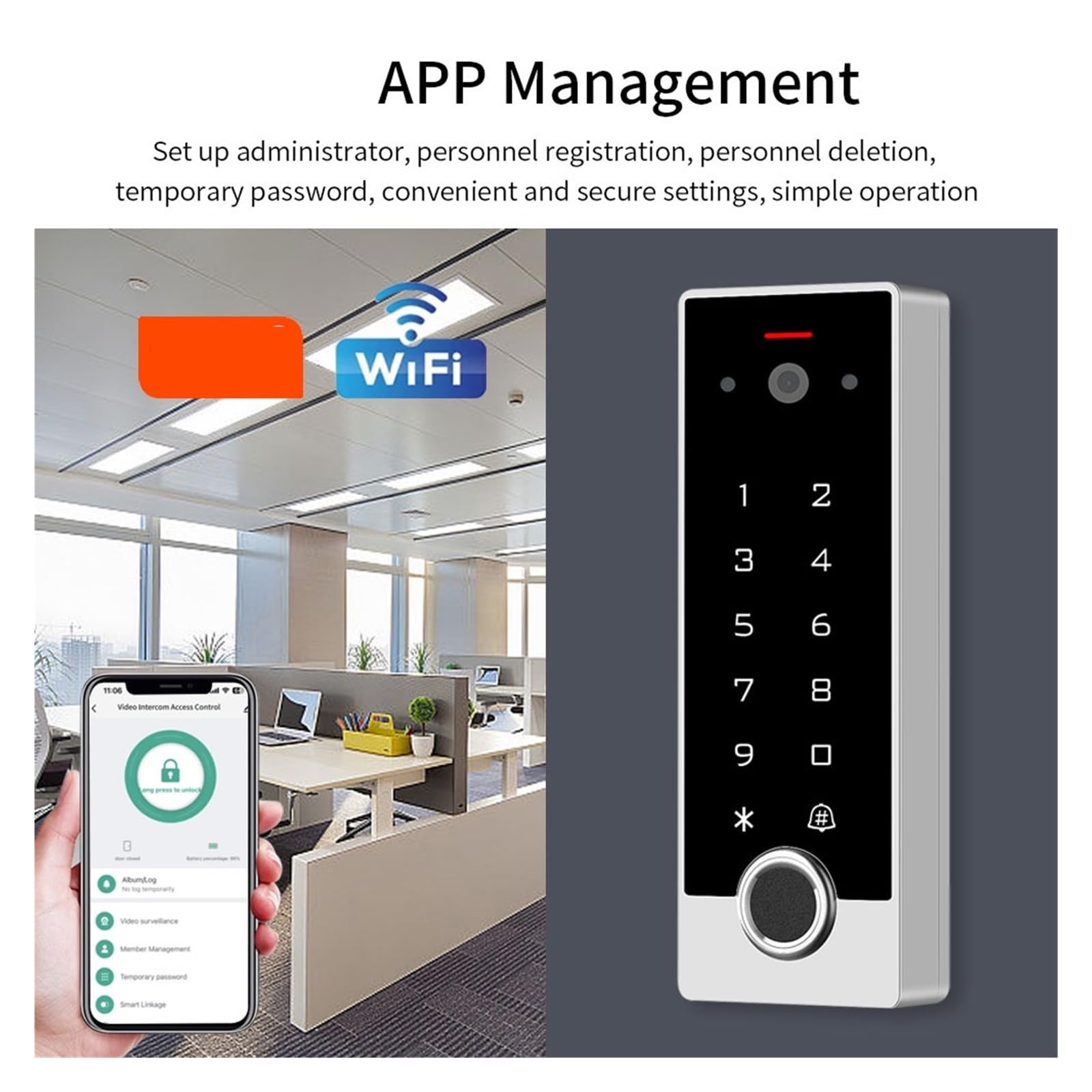 Wideodomofon 1080P Do Systemu Kontroli Dostępu Domu, Wi-Fi, Klawiatura Z Czytnikiem Linii Papilarnych, Otwieracz Drzwi I Domofon Bez Monitora Instalacja W Mgnieniu Oka(VF3)