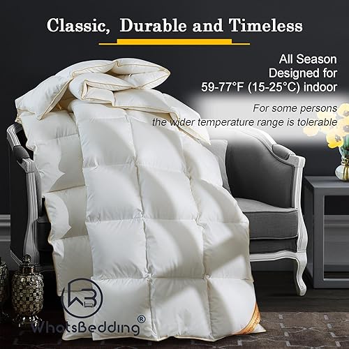 Miniatura 5 de WhatsBedding Edredón de plumas de ganso blanco hinchado de lujo, tamaño individual, relleno de edredón para todas las estaciones, colección de hotel