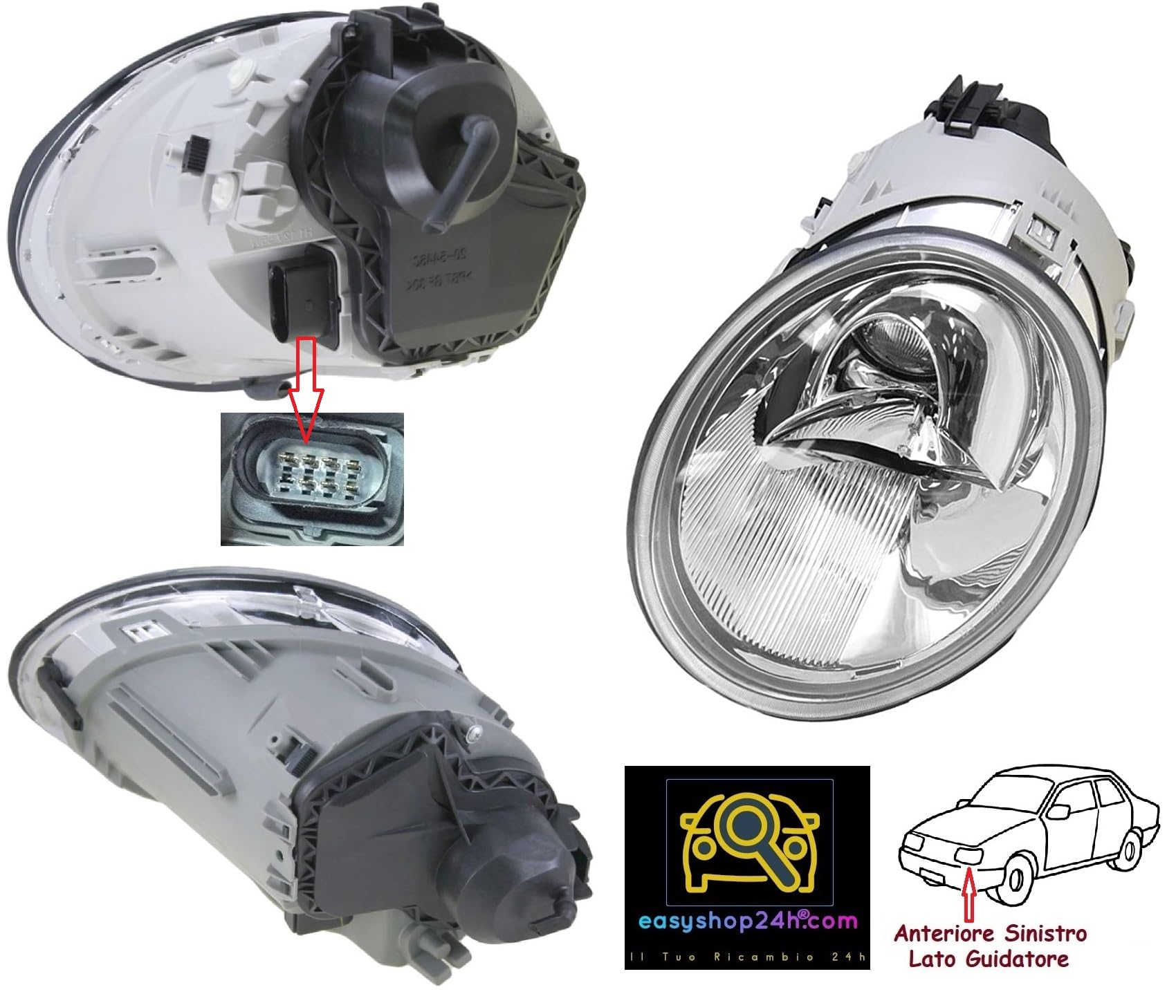 Set 2 Faro Fanale Proiettore Anteriori Compatibili per New Beetle 1998-2004 H1/H1 Destro e Sinistro Predisposti per Regolazione Elettrica
