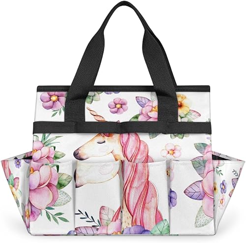 Bolsa de herramientas de jardín con diseño de flores y unicornio para mujeres y hombres, bolsas de almacenamiento de herramientas de jardinería con