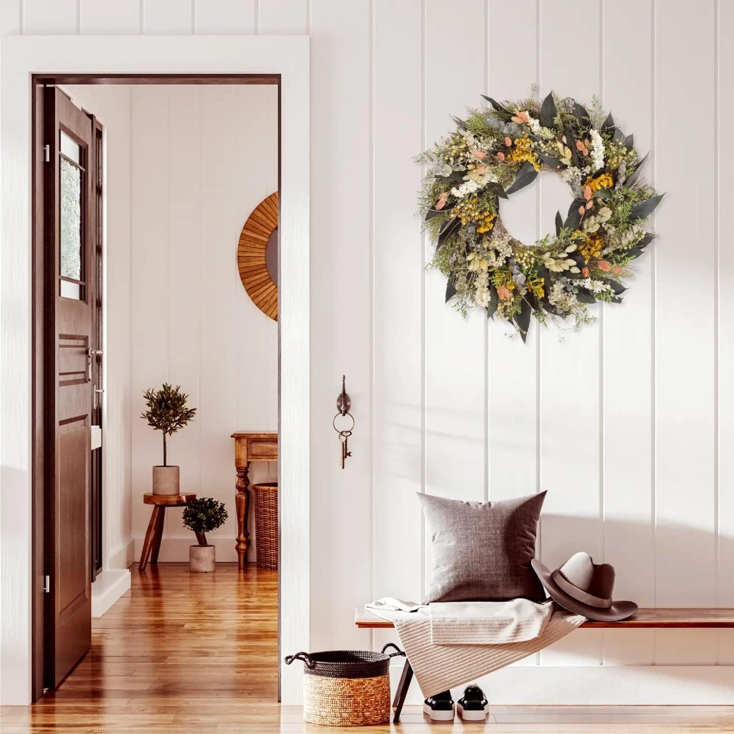 ANDALUCA 20 in Preserved Eucalyptus & Dried Flowers Natural Wreath (Floral Blooms) - Image 4