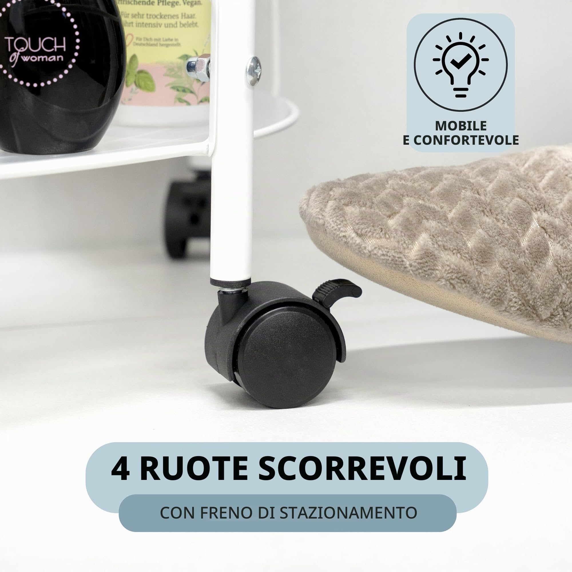 eluno Scaffale sottolavabo con 2 ripiani e 4 ruote bloccabili, mensola da bagno, ideale come portasciugamani, mobile sottolavabo per utensili da bagno, in metallo bianco