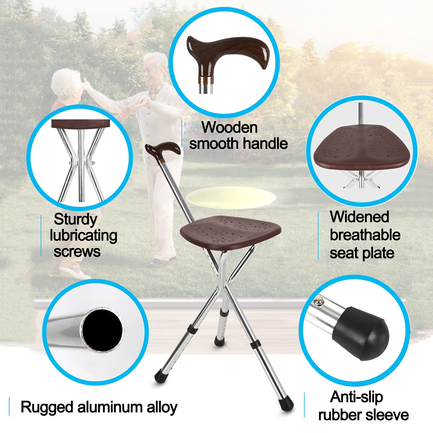 Bastoni Pieghevoli Con Sedile Sedile In Canna Pieghevole 150 Kg Bastone Da Passeggio Sedile In Canna Regolabile In Altezza Bastone Da Passeggio In Alluminio Spesso E Resistente, Alto, Unisex Per Anzi