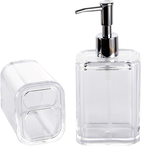 Miniatura 1 de Dispensador de jabón acrílico y soporte para cepillos de dientes, juego de accesorios de baño, dispensador de encimera para jabón líquido o loción