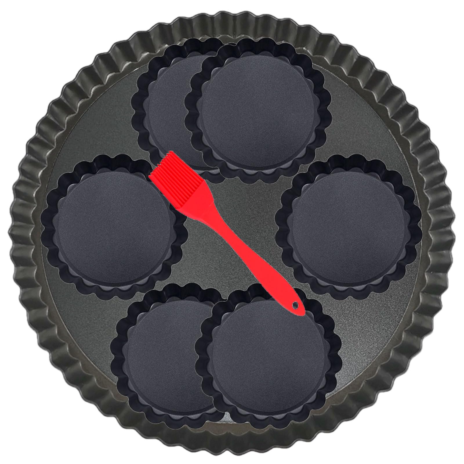 DATANYA 7Packs Tart Pan 9 Inch Removable Bottom with 4 Inch Mini Tart Pans Non-Stick Loose Bottom Quiche Pan Heavy Duty Carbon Steel Pie Tart Pans for Mousse Cakes, Dessert Baking