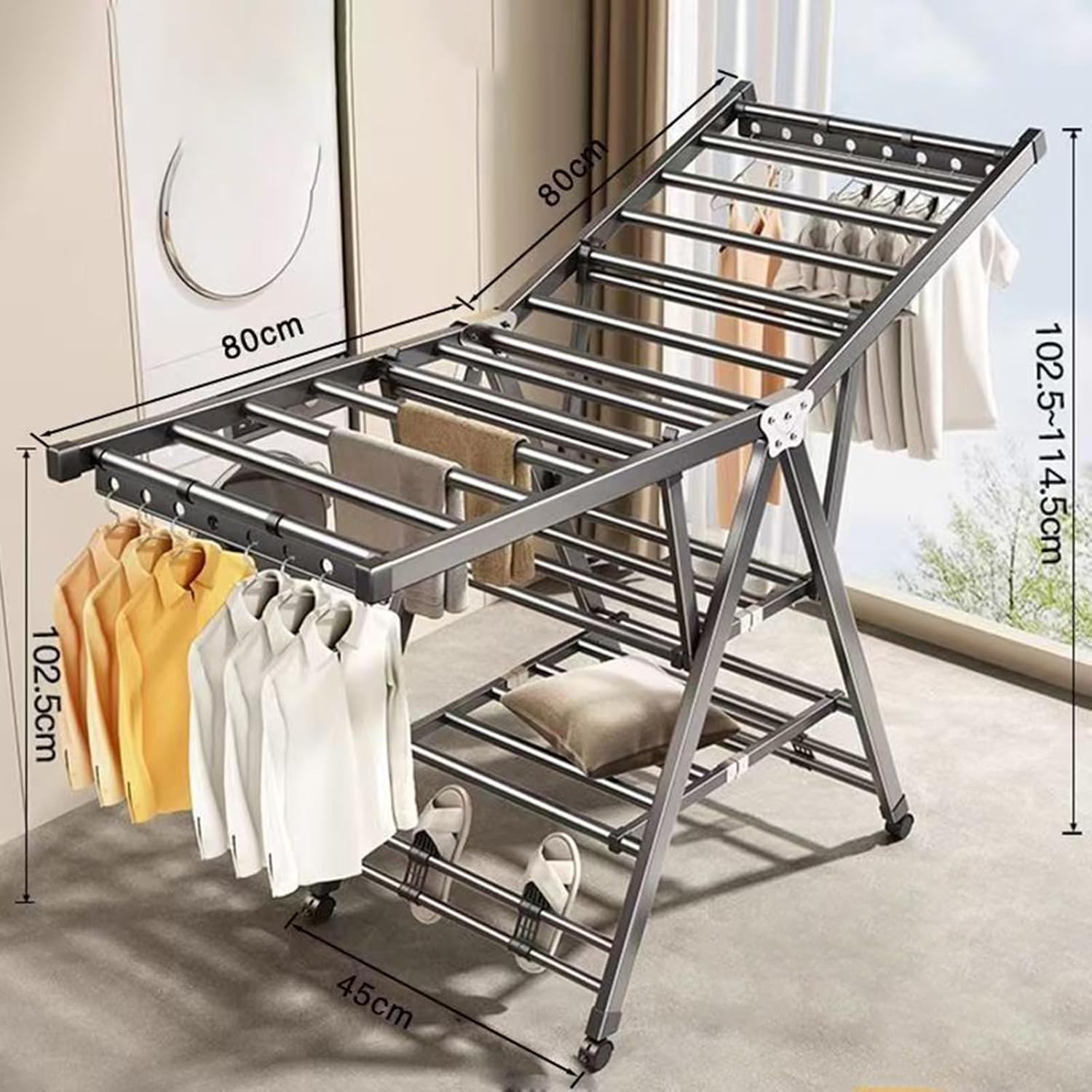 Clothes Drying Rack Foldable, Height Adjustable Clothes Airer, Metal Drying Rack Laundry, Portable Drying Rack Indoor & Outdoor for Sweater Baby Clothes(160CM)