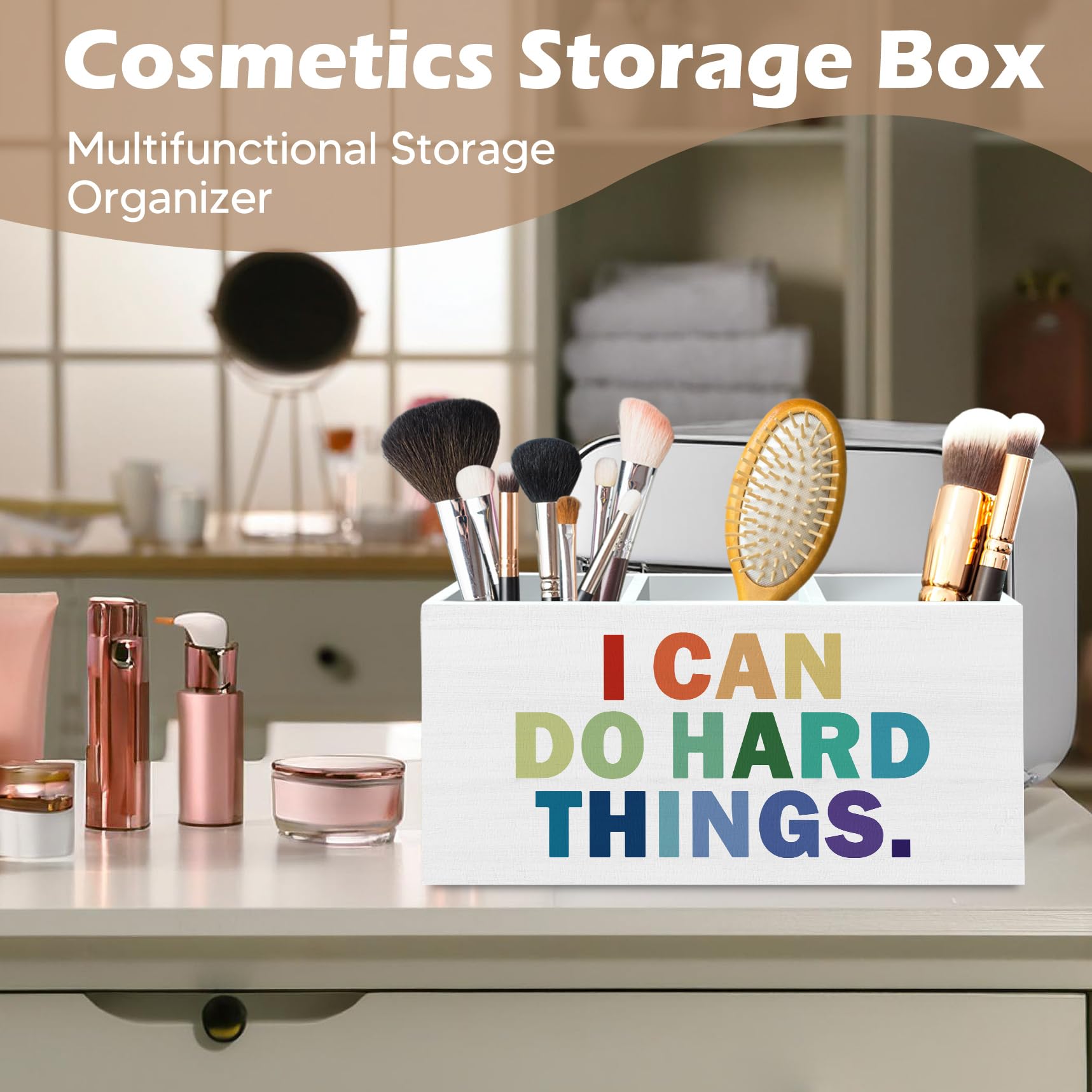 DILSJ Inspirierender Boho-Stiftehalter für den Schreibtisch, Boho-Klassenzimmer-Dekor, inspirierende Geschenke, "I Can Do Hard Things", motivierende Holzbox-Schilder für Zuhause, Büro, Schreibtisch