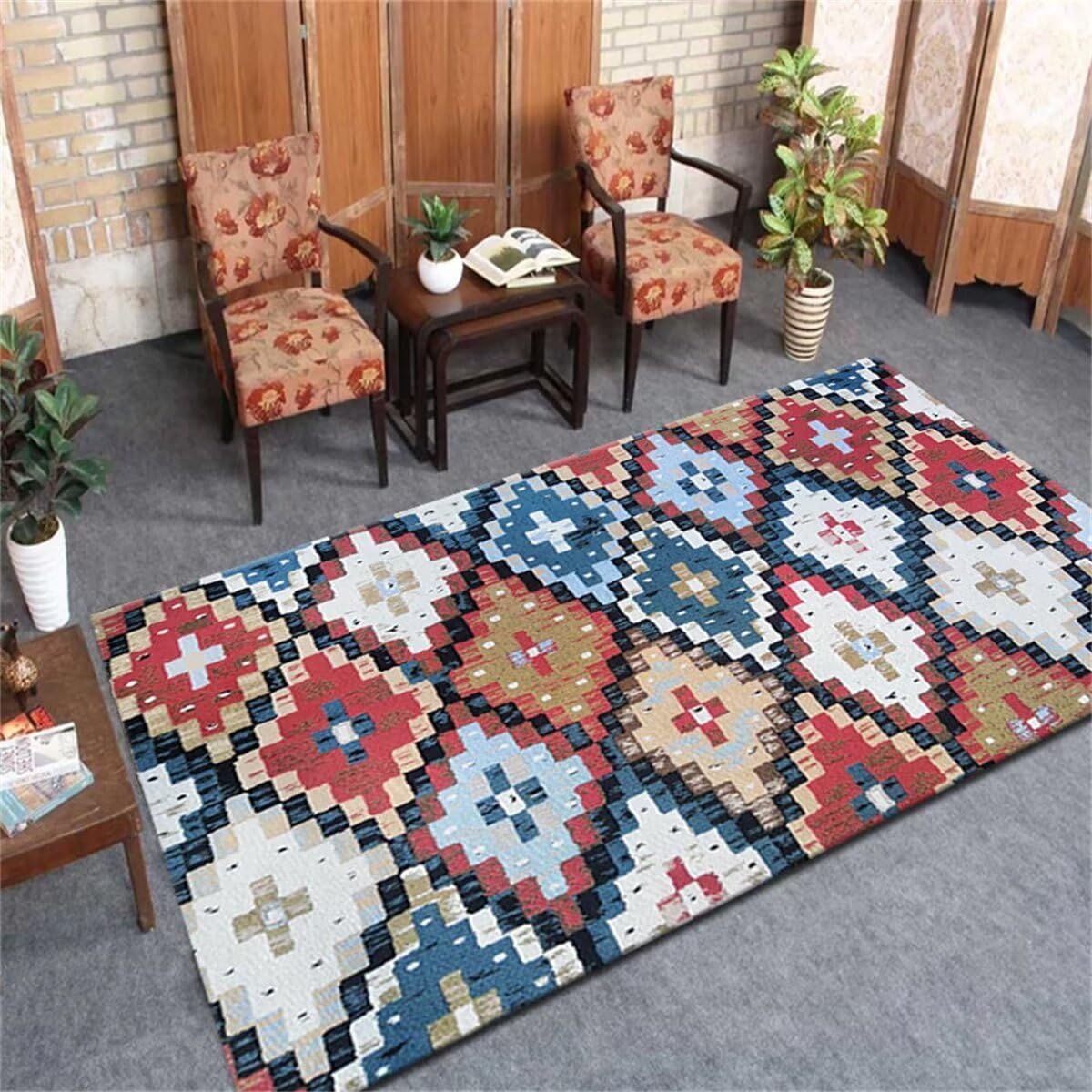 Tapis de salon facile à nettoyer grand format 200x260 cm motif marocain