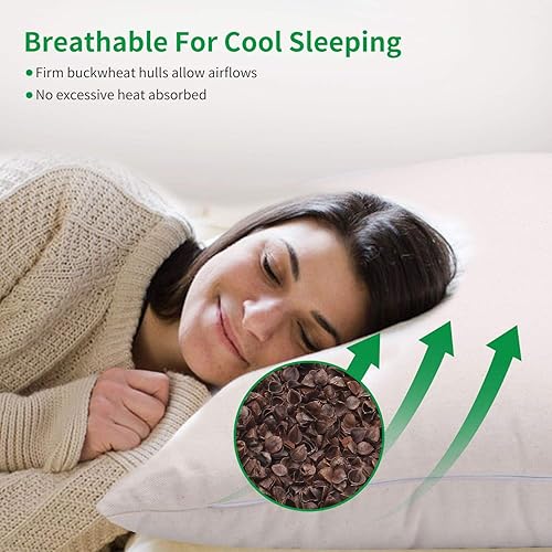 Miniatura 6 de Almohada de trigo sarraceno orgánico para dormir, cascos de trigo sarraceno 100% naturales de alta calidad, funda de algodón orgánico para un sueño
