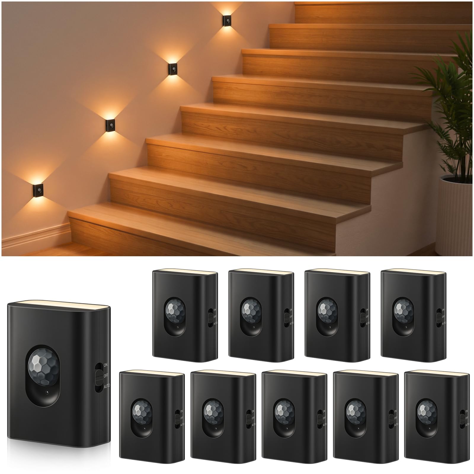 WILLED Stair Lights,Rechargeable Motion Sensor Night Light Indoor(10 Pack) — image 1