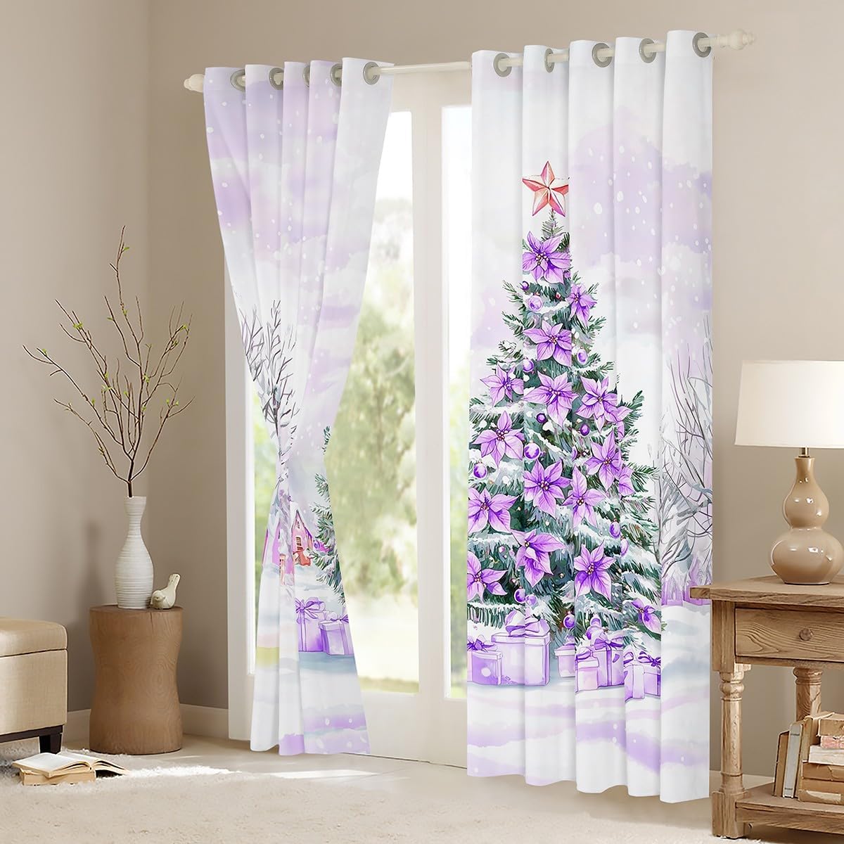 Manfei Merry Christmas Tree Blackout Curtains for Kids Bedroom Happy New Year Xmas Window Drapes Winter Holiday Window Treatment Festive Gift Windows Curtains 2 Panel Sets 38" Wx45 L