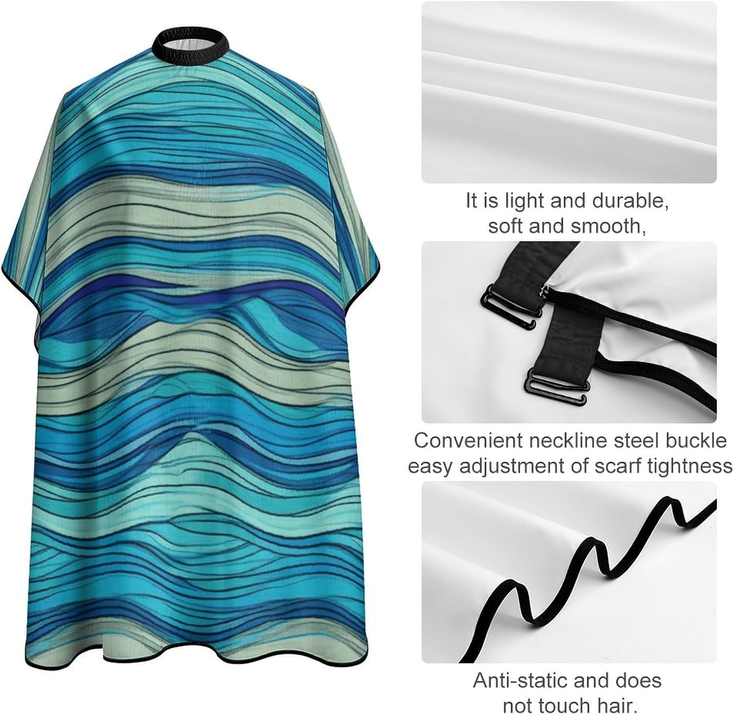 Ocean Stripe Pattern Apron for Women Men,Barber Cape with Adjustable Snap Closure,Hair Cutting Cape,66.9 X 56.7 Inches for Hair Dye, Comb-out, Styling, Shampoo