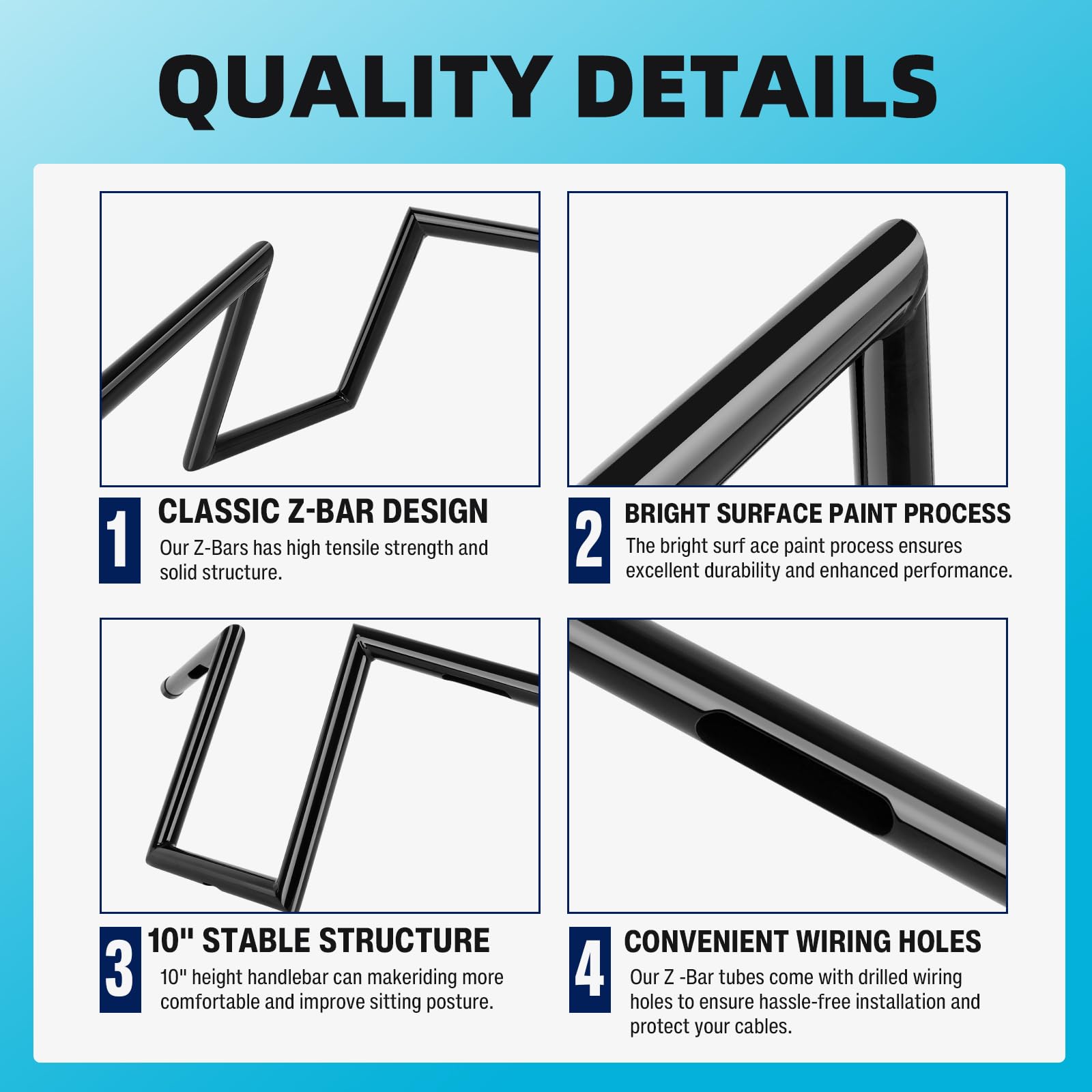 DREAMIZER Guidon Moto Z Bars 25 mm 1" pour Drag Custom avec 10 Pouces de Hauteur, Compatible avec Harley Honda Yamaha Suzuki Triumph Bobber Chopper Cruisers Sportster.