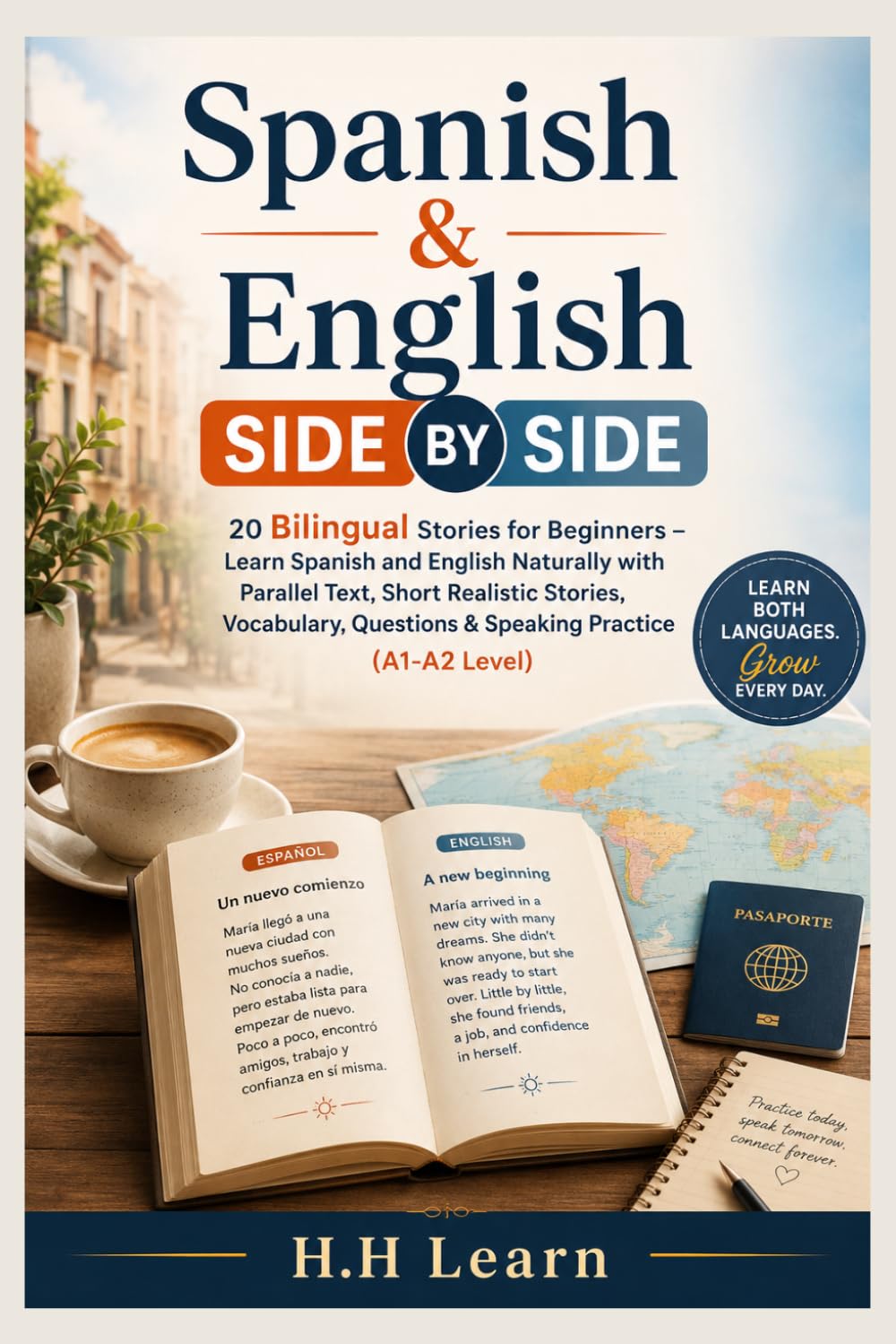 Spanish & English Side by Side (A1-A2: 20 Bilingual Stories for Beginners – Learn Spanish and English Naturally with Parallel Text, Short Realistic Stories, Vocabulary, Questions & Speaking Practice