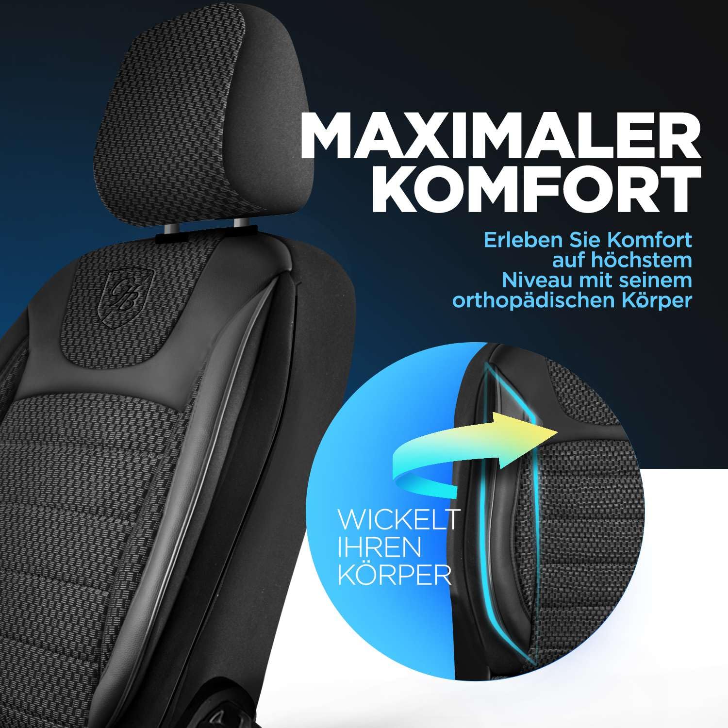 Autositzbezüge Universal für PKW & SUV – Premium Vordersitze Auto Sitzbezug aus Webstoff, Schwarz, Airbag-Kompatibel Sitzauflage, Autoschonbezug, Vordersitz-Set inkl. Montageset