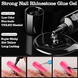 Rhinestones for Nails, Manicure Kit with Nail Rhinestone Glue Gel, Multi Shapes Red Glass 3D Nail Charms + Flatback 2-5mm Round Beads & Gem Glue for Nails (UV/LED Needed) with Pickup & Dotting Tools